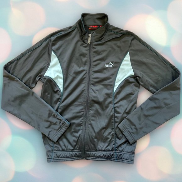 PUMA Women’s Grey and Blue Athletic Sport Track Jacket Sweatshirt Size L - Picture 1 of 5